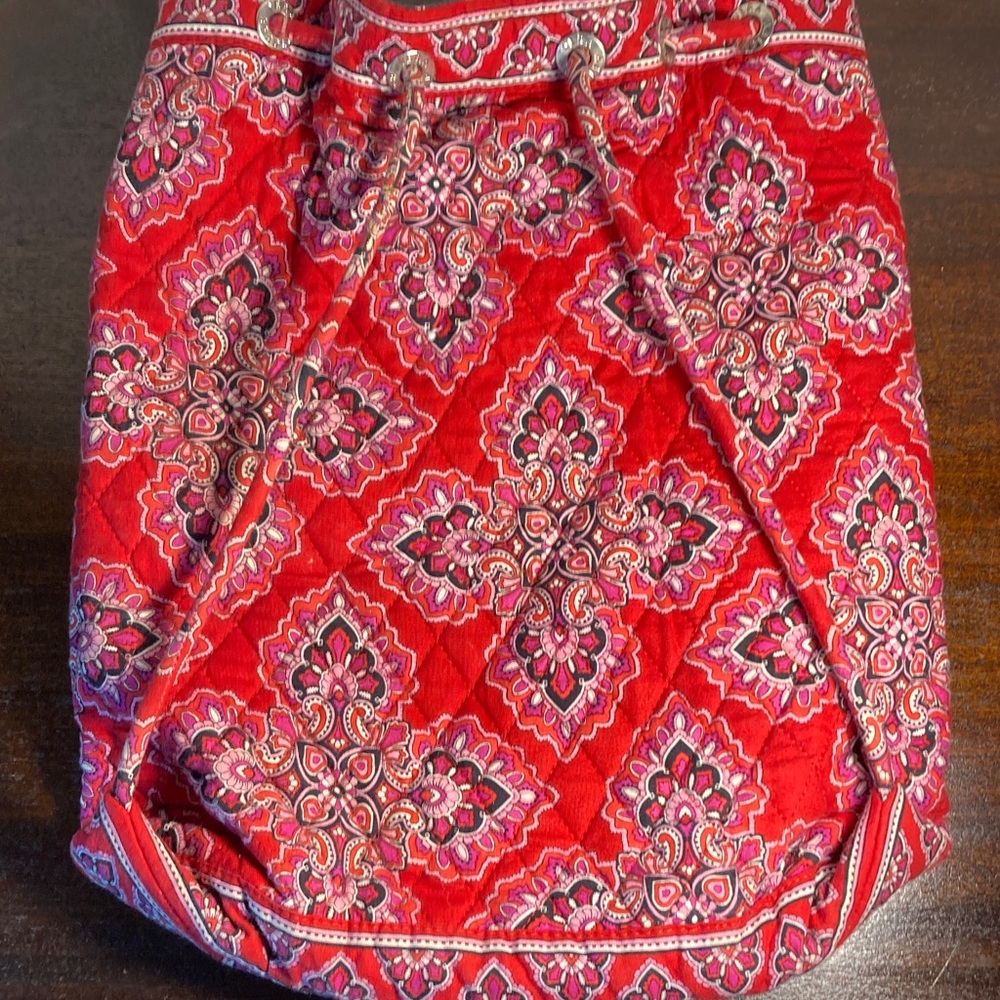 Vera Bradley Red Quilted Paisley Drawstring Tote - Picture 5 of 7